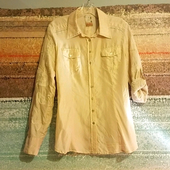 Da-Nang Vintage 100% washable silk buttondown top - Picture 1 of 6